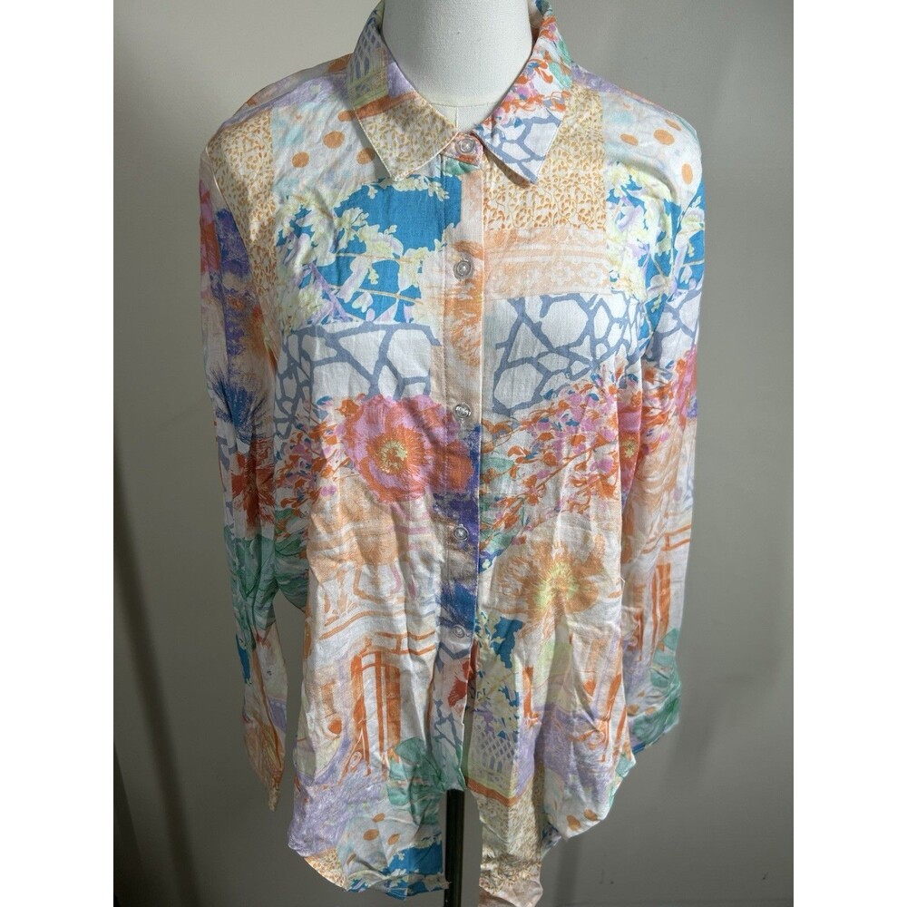 Sunny Leigh Womens Button up Blouse Medium Multicolor elastic waist $50 NEW 157